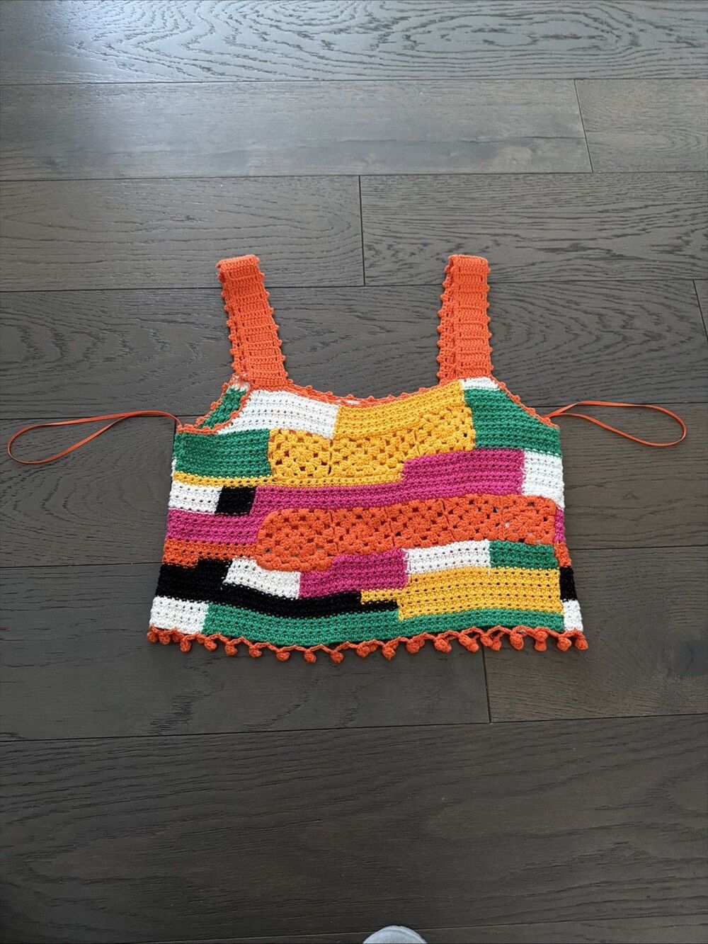 Zara Crochet Crop Top Womens Small Colorblock Boho Summer Festival Beachy - Picture 4 of 8